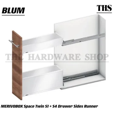 BLUM-MERIVOBOX Space Twin S1 + S4 Drawer Runner Set 40KG (Silk White & Orion Grey) -Length 450/500mm (Width/200-250mm)