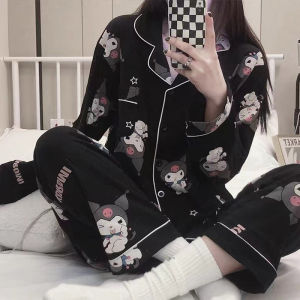Cartoon Pencil Sketch Spring Autumn Long Sleeve Long Pants Red Wedding Celebration Womens Sleepwear Set Lucky Year Home Clothes