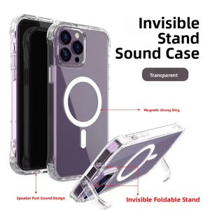Transparent Magnetic Absorption Ring Magsafe Wireless Charging Case for  17 15E 16E 14Plus 11 12Mini 13Promax Invisible Stand Protective Shell