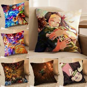 Bandai | Demon Slayer Akaza Upper Moon Anime Plush Pillow Cover Soft Short Plush Cushion Cover For Sofa Bedroom Home Decor Gift