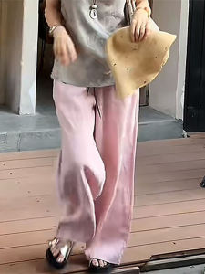 Shalldoer | Fashionable Versatile Simple Casual Pants Womens Loose Thin Breathable Straight Leg Summer Trousers Harlan Zipper Natural Waist