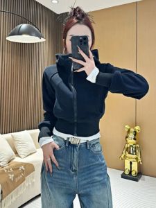 Womens Fall Winter Hooded Zip-up Waisted Fleece Lined Thickened Hoodie