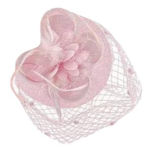 Elegant Pink Lace Mini Hat Bridal Headwear Sweet Style Hair Accessory for Millionaires Ball And Wedding Day Floral Design