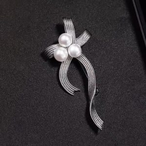 Ribbon Pearl Brooch High-End Female Accessible Luxury Easiest for Match Personality Corsage Niche Design Anti-Unwanted-Exposure Buckle Pin Accessories