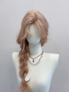 Tóc Giả Dài Mái Blond Hồng Sóng Nhựa