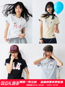 Cute Little Dog Short Sleeve T-Shirt Womens Fashion Slim Fit Summer Top Waist Cinching Shoulder Width Regular Cotton Blend