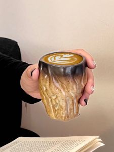 Retro Japanese Style Ceramic Coffee Cup Owner Cup Rough Porcelain Ceramics Appraisal Cup Creative Wrinkled Water Cup
