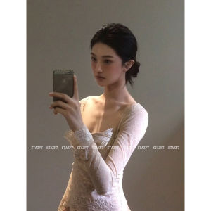 Slim Fit Lace Patchwork Backless Short Top Womens Autumn Winter Commute Style Base Shirt plus Size Pure Desire by Youmeizi