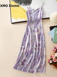 XMO | V-Neck Printed Acetate A-Line Dress