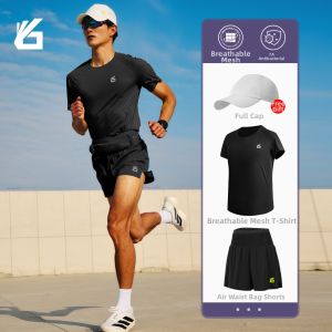 YUEBU | Mens Training and Running Set Short Sleeve Compression Shorts Moisture Wicking