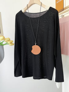 French Hollow out round Neck Ice Silk Long Sleeve Knitted Sweater Women Summer Lazy Loose Air Conditioner Cover Thin Sun Protection Top