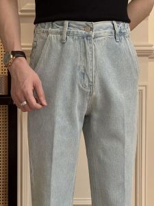 Nostalgic Retro Blue Tapered Denim Mens Autumn New Arrival Trendy Slant Pockets Pencil Pants All-Matching Casual Pants