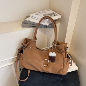 clu Retro Casual Suede Tote Bag for Women Fashion Large Capacity Shoulder Bag Commuting Crossbody Bag ulc