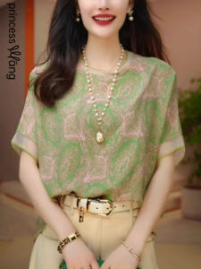 WANGGONGZHU | Fashionable Short Sleeve Womens Chiffon T-shirt Summer 2025 New Style Slimming Loose Fit Korean Version Versatile Casual Top