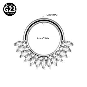 1PC G23 Titanium Hexagram Hinged Septum Clicker Nose Hoop Rings Marquise CZ Cartilage Daith Helix Earrings Piercing Jewelry 16G