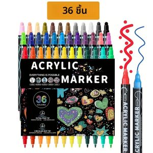 ปากกาสีอะคริลิค 12/36/60 สี Dual Tip สีอะคริลิค Markers ชุดศิลปะพร้อมปลายแปรงและ Fine Tip ปากกาสี