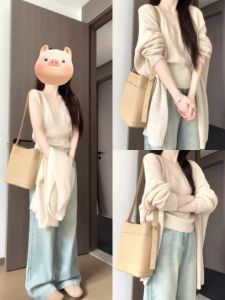 เสื้อคาร์ดิแกนถักนิตติ้งสไตล์หวานสำหรับผู้หญิง ฤดูใบไม้ร่วง 2024 ฤดูใบไม้ร่วง 2025 เสื้อชั้นในถักนิตติ้ง ชุดเสื้อคาร์ดิแกน ชุดเสื้อชั้นใน ชุดเสื้อคาร์ดิแกน