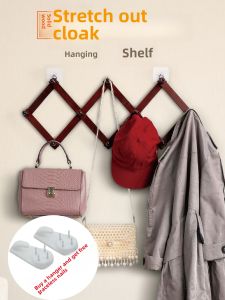 Solid Wood Hat-and-Coat Hook Retractable Wall Hanger Wall-Mounted Home Entrance Door Rear Clothes Hook Hang Clothes