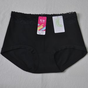 CaiTian Womens High-Waist Cotton Underwear 30937 Simple Solid Color Close-Fitting Hip-Lifting Tummy-Control Lace Wrap Butt Flat-Cut Briefs