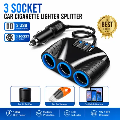 EKLEVA 3.1A 12V Car Charger 3 in 1 Splitter Power Adapter Hub Power Adapter 12V-24V USB Car-charger Socket For Smartphone IPhone IPad Phone DVR