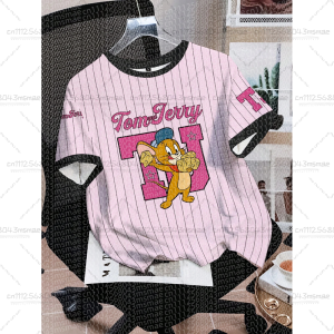 52TOYS | TOM & JERRY Minimalist Casual Cartoon Design Pattern Printed Summer T-shirt Round Neck Short Sleeve Pullover Loose Child Top