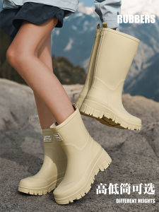 2025 New Womens Rain Boots Mid-Calf High-Calf Hiking Anti-Slip Rubber Waterproof Shoes Sea Water Shoes Comfortable Commute