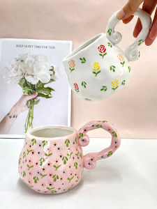 Hand-Painted Ceramic Cup Creative Floral Cute Womens High Aesthetic Value Coffee Mug Small Gift Nordic Style Universal Use