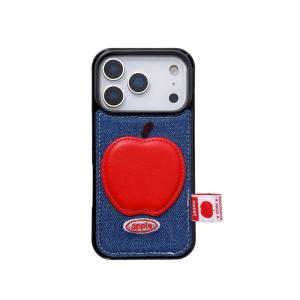 Denim patch with embroidery Phone Case ins Fashion 3D Red Apple For iPhone 17 16 15 14 Pro Max Cover Shockproof Coque TPU and PC hybrid Skin Funda
