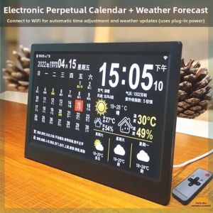 Smart WiFi Electronic Perpetual Calendar Elderly Childrens Smart Alarm Clock Weather Forecast Display Home Decorative Clock