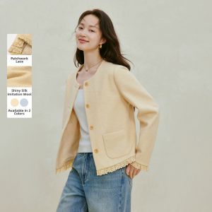 INMAN | Elegant Lace Trim Short Style Jacket Long Sleeve Top