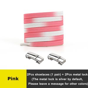 1 Pair Metal Lock Magnetic Shoe Laces Elastic Gradient Color Lazy Shoelace Flat Used for Sneakers No Tie Shoelaces