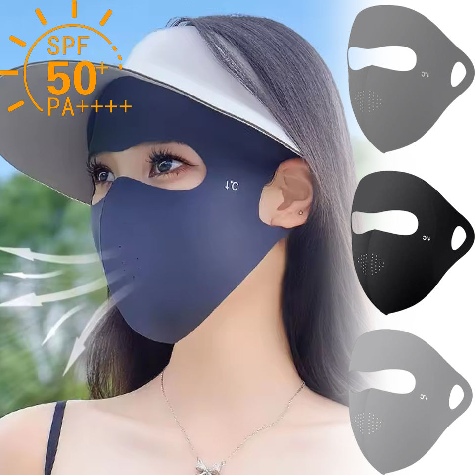 Fashion Full-Face UV Face Mask Reusable UPF 50+ Protection Ice Silk Face Cover Washable Thin Cover Sunscreen Veil Outdoor