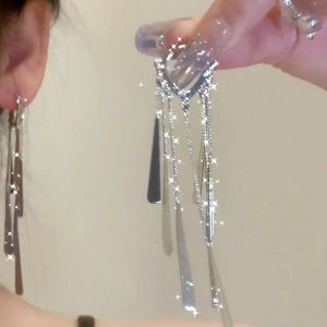 Elegant Long Tassel Sequin Womens Earrings Fashionable Slimming Korean Style Alloy Gold Plated Heart Shaped Ear Jewelry