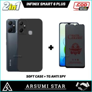 PROMO PAKET MURAH 2 IN 1  CASE INFINIX SMART 6 PLUS  SOFTCASE SILIKON CASING LIQUIT + ANTI GORES CERAMIC MATTE ANTI SPY