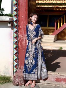 Thailand Vacation Skirt Ethnic Style Yunnan Tourism Photography Bohemia Sanya Seaside Chubby Girl plus Size Beach Dress Long