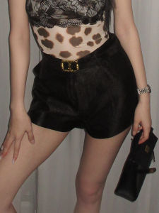 ChiclyNana High Waist Black Shorts Womens Fashion A-Line Hot Pants with Belt Versatile Polyester Fiber Casual Trousers