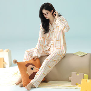 Victorias Pure Cotton Long Sleeve Sleepwear Ladies Casual Home Cartoon Print Cotton Pajama Set Comfortable Breathable Spring New Arrival