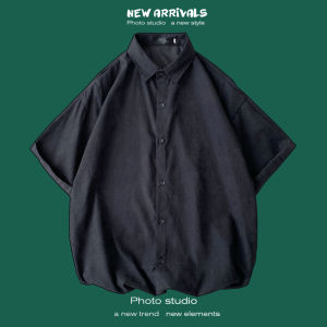 Summer Mens Casual Loose Short Sleeve Shirt Pure Color Trendy 2021 Hong Kong Style Loose Fit Couple Student Half Sleeve Blouse