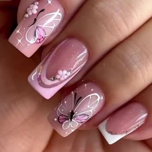 1pc Flowers Butterflies 3D Nail Art Stickers Pink Purple Daisy Butterfly French Nail Decals Peach Blossom Stickers Decorations
