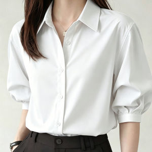 YAOMUHUA | French Elegant Blue Shirt for Women Bubble Sleeve