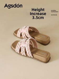 Agsdon | Thick Sole Increase Height Pearl Heeled Sandals Pink