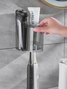 Tooth cup rack light luxury no punching bathroom wall-mounted toothpaste toothbrush tooth cup drain rack