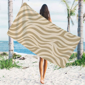 BILIBILI | beige zebra stripe Quick Drying Microfiber Beach Towel Lightweight for Swimming Camping Yoga - Bath Towel