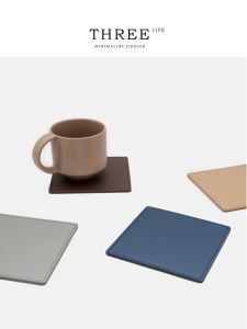 ที่รองแก้ว Tlife Nordic Square Leather Tea Cup Mat Heat Resistant Home Use Thickened Square Shape Pure Color Cup Coaster