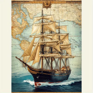 KAYOU | DIY Digital Painting Paint By Numbers Vintage Tall Ship on World Map Handpainted Painting Art Picture on Canvas Unique Gift