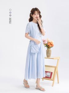 XinmonLee Beach Vacation Style Dress Sweet Youthful Waist-Cinching Slimming Long Gown Beautiful A-Line Skirt Summer Fashion