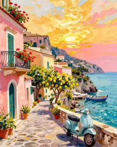 Bộ Tranh Vẽ Theo Số Sunset Landscape Tranh Vẽ Tự Làm Trên Vải Bố Phong Cảnh Núi Non Cây Cối Ven Biển Nghệ Thuật Thủ Công Sáng Tạo Sở Thích Vẽ Tranh