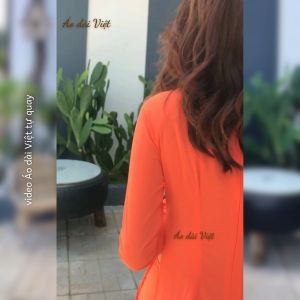 Áo dài màu cam trơn giáo viên công sở truyền thống may sẵn lụa habutai cao cấp