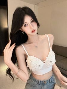 GUZILIAN | Áo Ngực Kéo Dài Đính Hạt Rhinestone Màu Đối Chọi Có Đệm Ngực