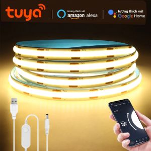 Đèn LED Dải COB WiFi Thông Minh 1M/2M/3M/5M Có Thể Điều Chỉnh Độ Sáng USB Tuya App Điều Khiển Hoạt Động Với Alexa/Google Home Cho Phòng Khách Phòng Ngủ